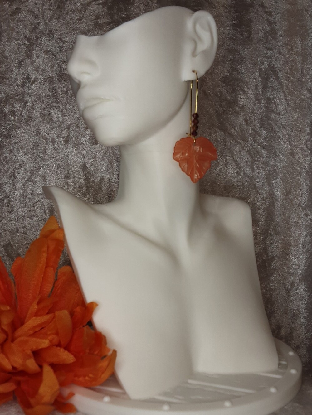 Handmade Orange Leaf Drop Earrings - Women Jewelry